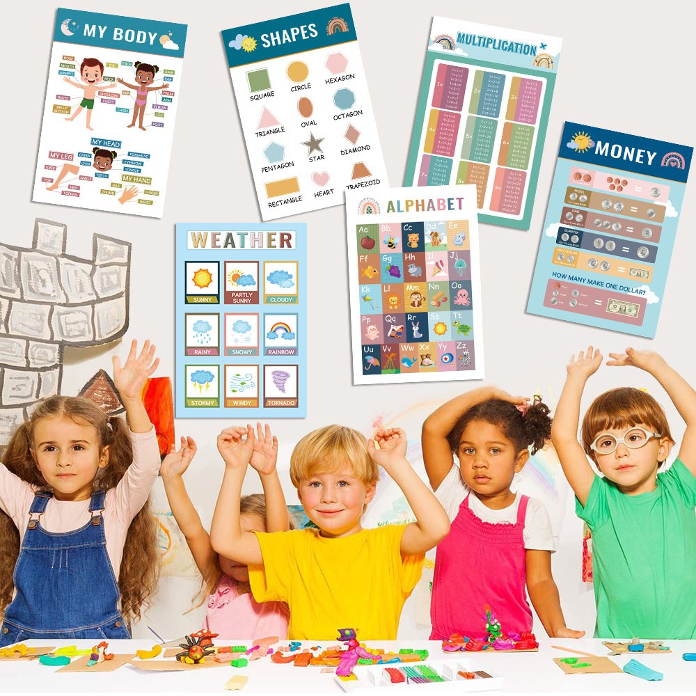 32 Sheets Kids Early Educational Poster Toddler Learning Poster for Kindergarten