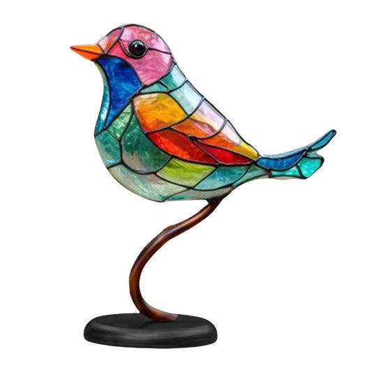 Double Sided Stained Bird On Branch Desktop Ornament Metal Birds Figurine Home Decor Style 1