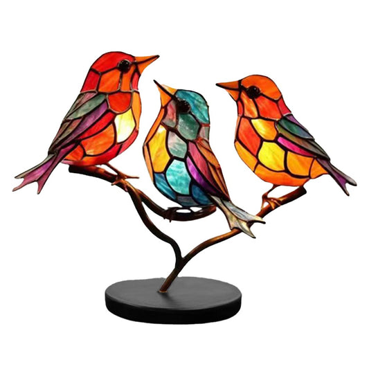 Double Sided Stained Bird On Branch Desktop Ornament Metal Birds Figurine Home Decor Style 3