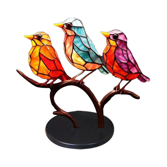 Double Sided Stained Bird On Branch Desktop Ornament Metal Birds Figurine Home Decor Style 4
