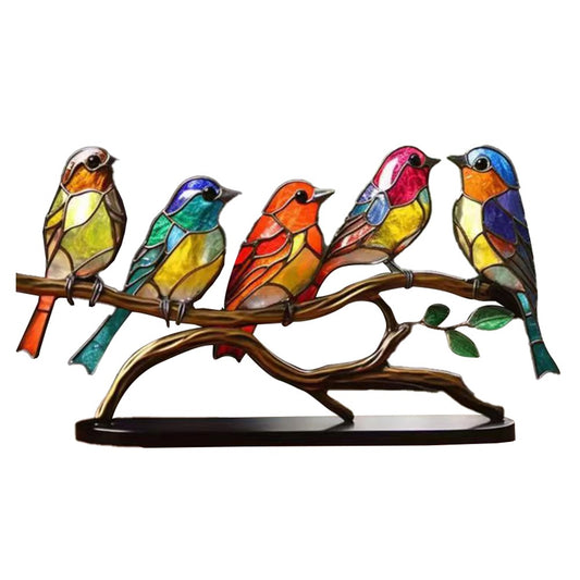 Double Sided Stained Bird On Branch Desktop Ornament Metal Birds Figurine Home Decor Style 5