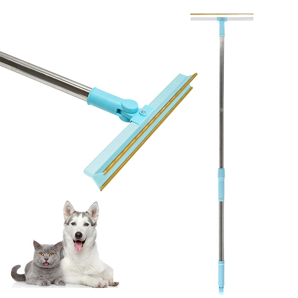 Retractable Long Handle Carpet Rake Pet Hair Removal Scraper Blue