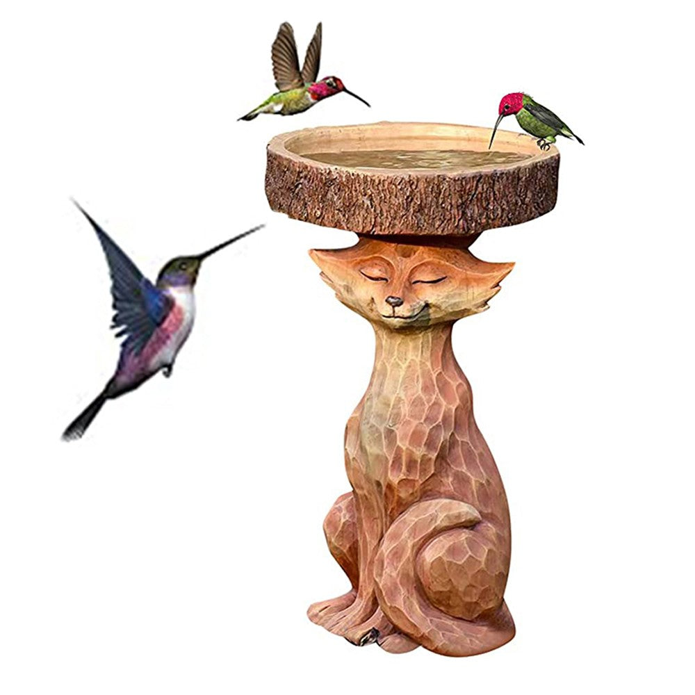 Garden Animal Figurine Bird Feeder Resin Bird Water Feeder Yard Decor Fox Style