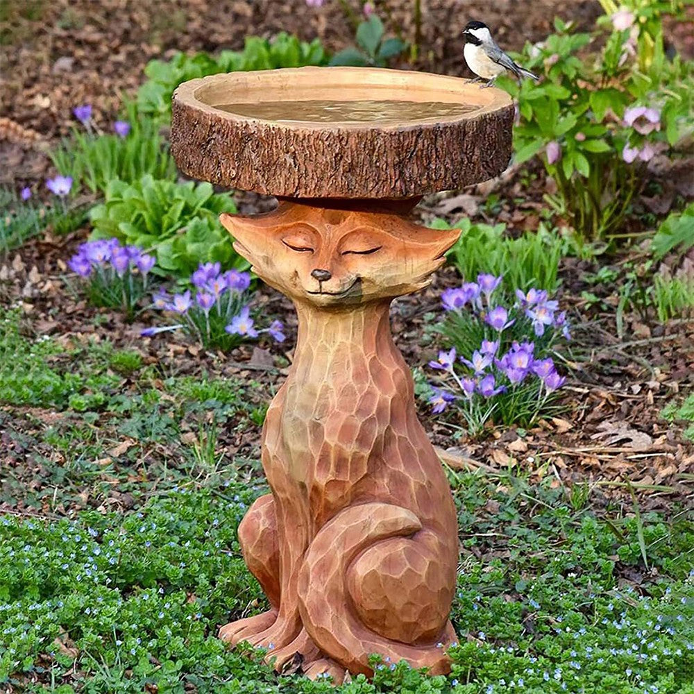 Garden Animal Figurine Bird Feeder Resin Bird Water Feeder Yard Decor Fox Style