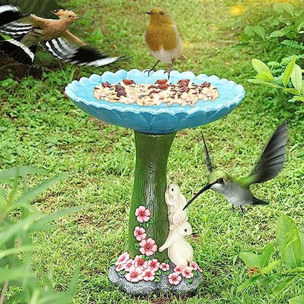 Garden Animal Figurine Bird Feeder Resin Bird Water Feeder Yard Decor Rabbit Style