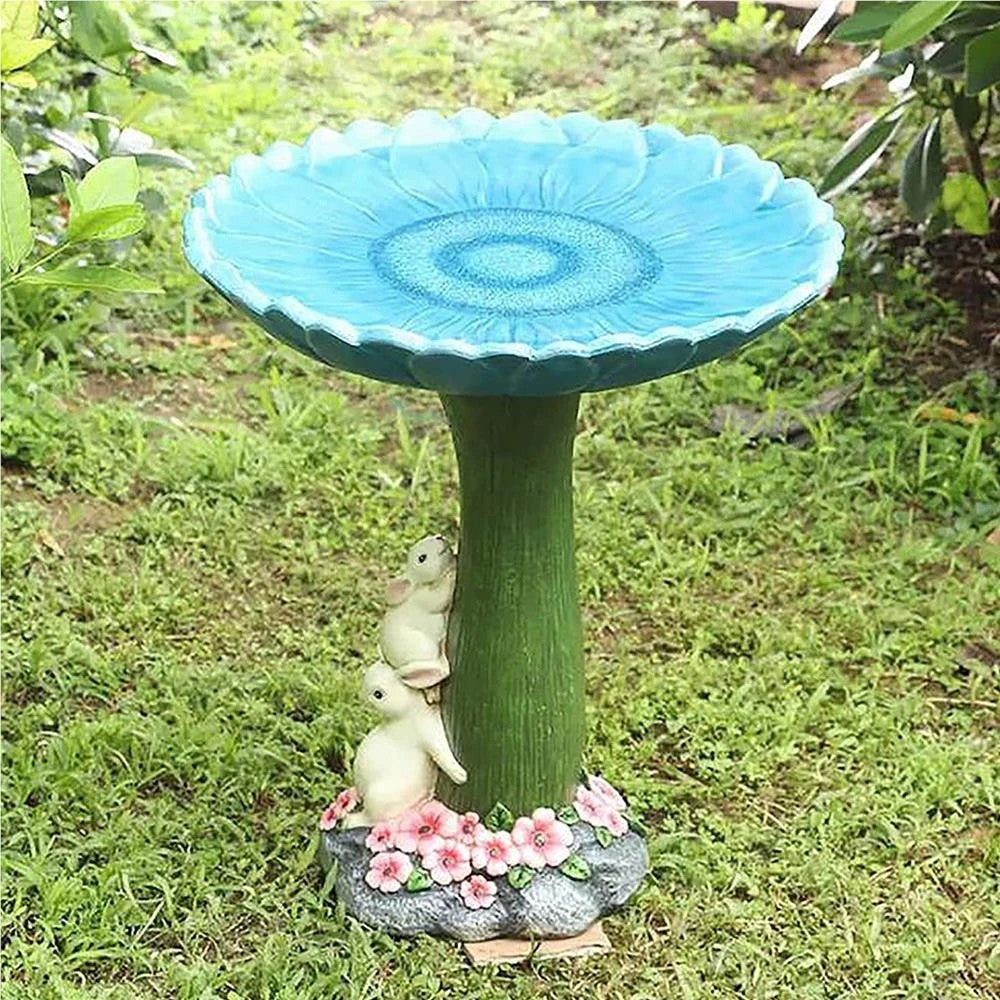 Garden Animal Figurine Bird Feeder Resin Bird Water Feeder Yard Decor Rabbit Style