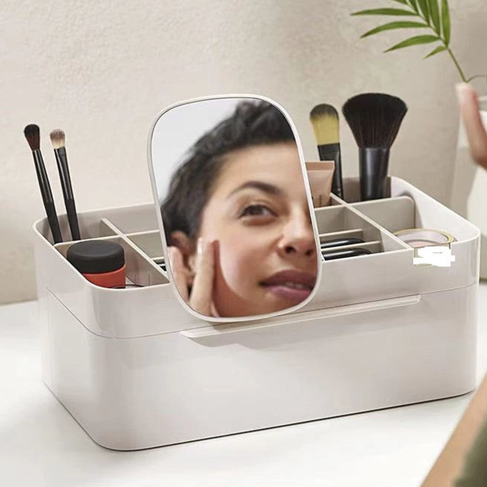 Makeup Holder Cosmetic Organizer Cosmetic Storage Box with Removable Mirror
