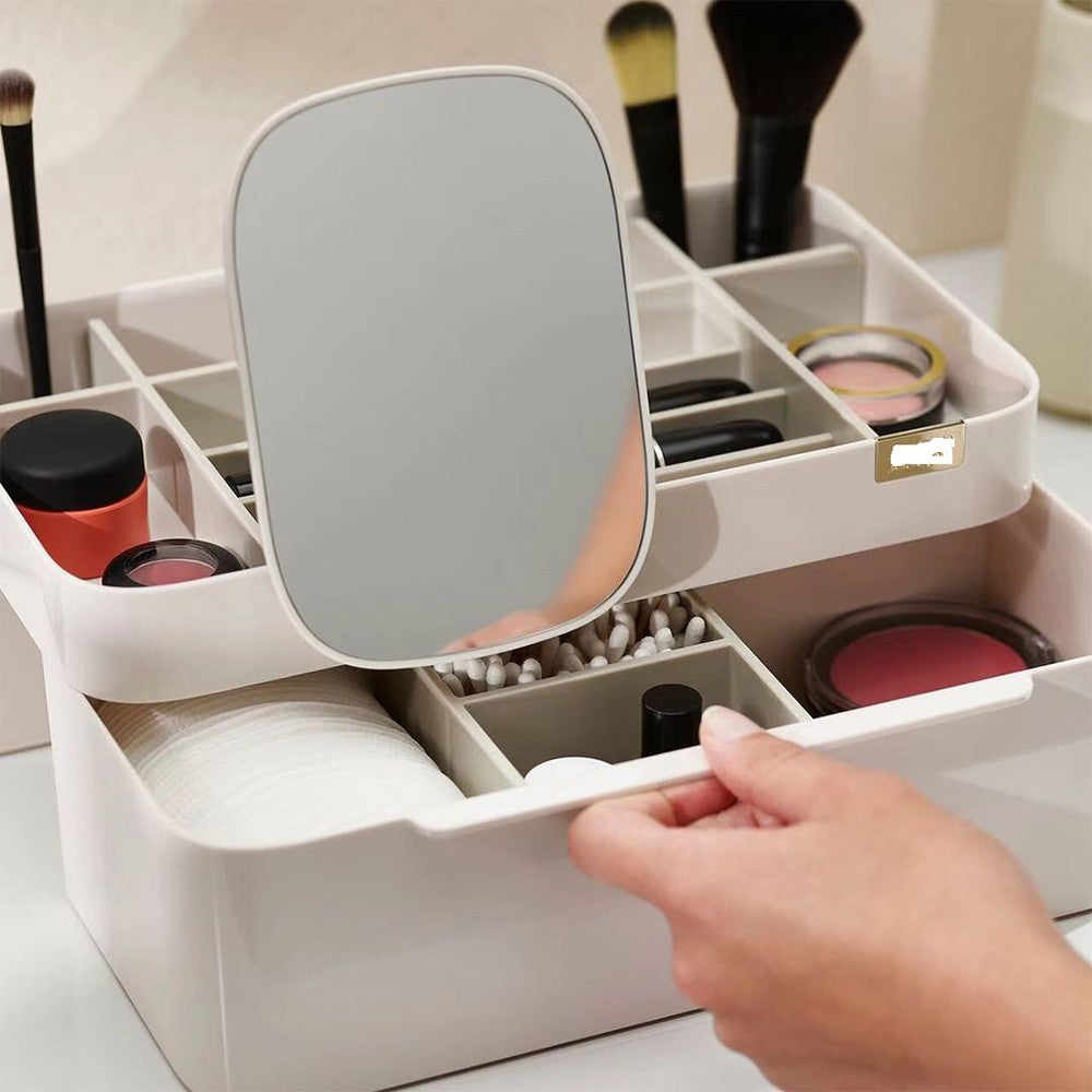 Makeup Holder Cosmetic Organizer Cosmetic Storage Box with Removable Mirror