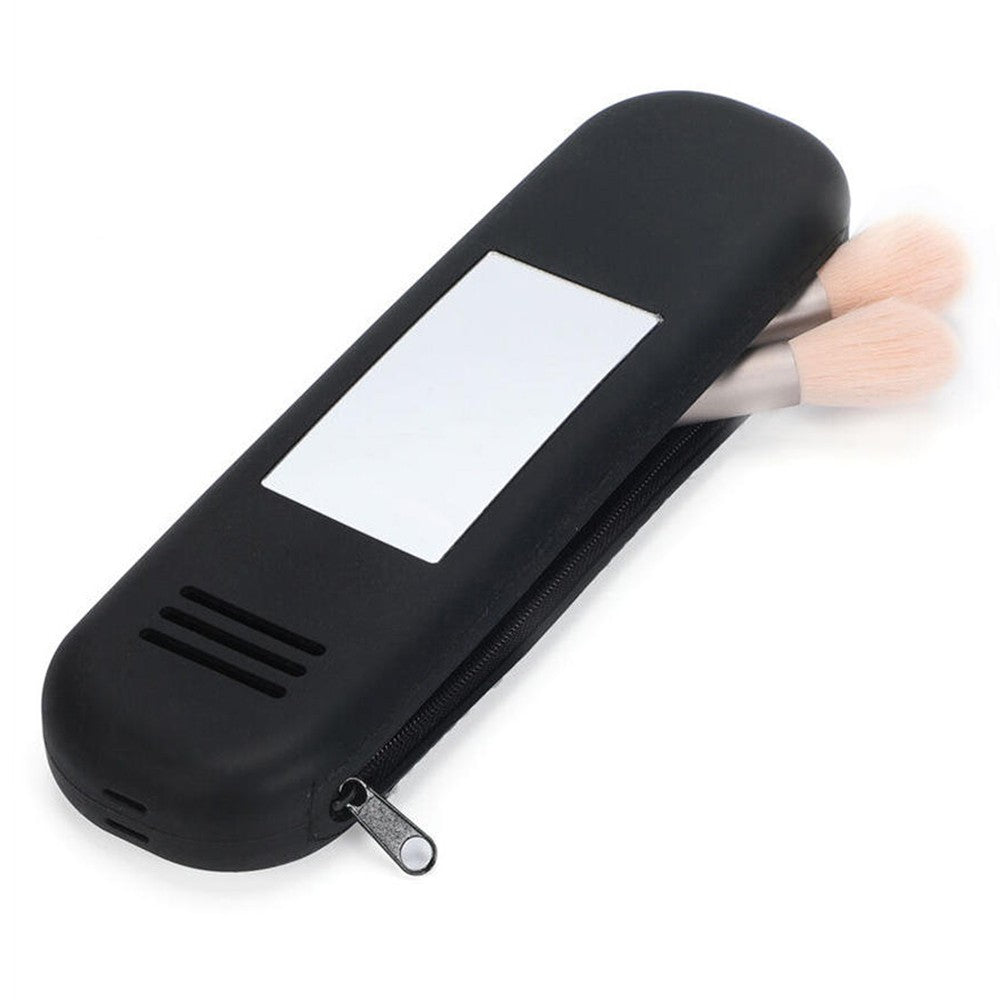 Portable Makeup Brush Holder Travel Eyebrow Pencil Storage Bag with Mirror Black