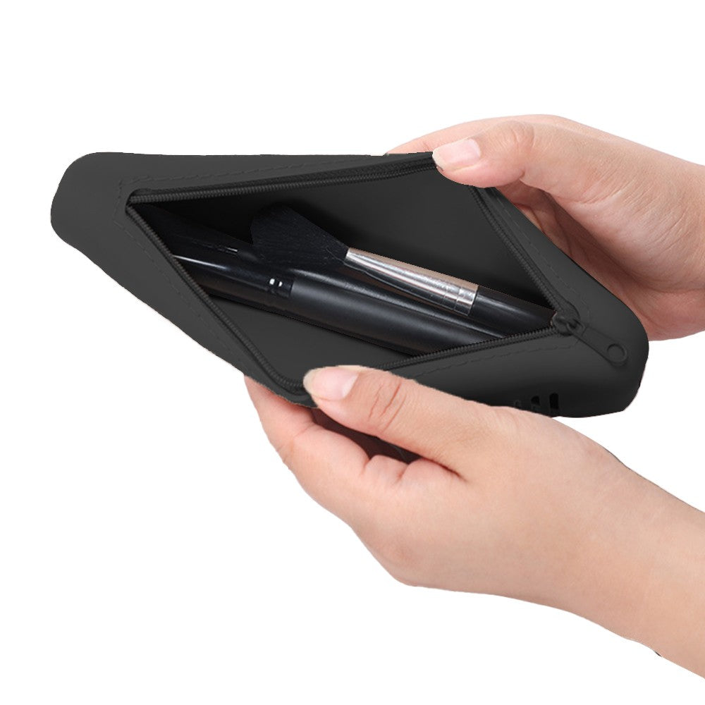 Portable Makeup Brush Holder Travel Eyebrow Pencil Storage Bag with Mirror Black