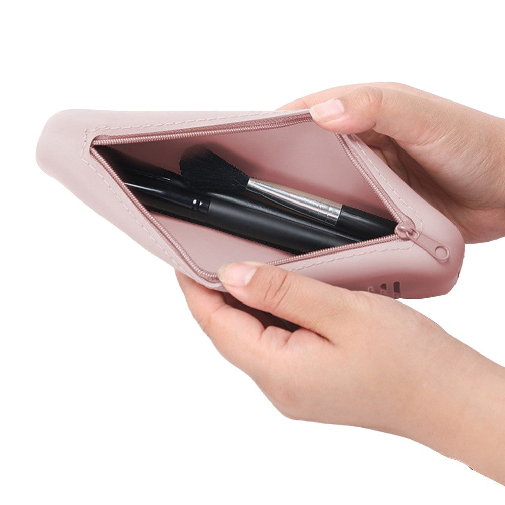 Portable Makeup Brush Holder Travel Eyebrow Pencil Storage Bag with Mirror Pink