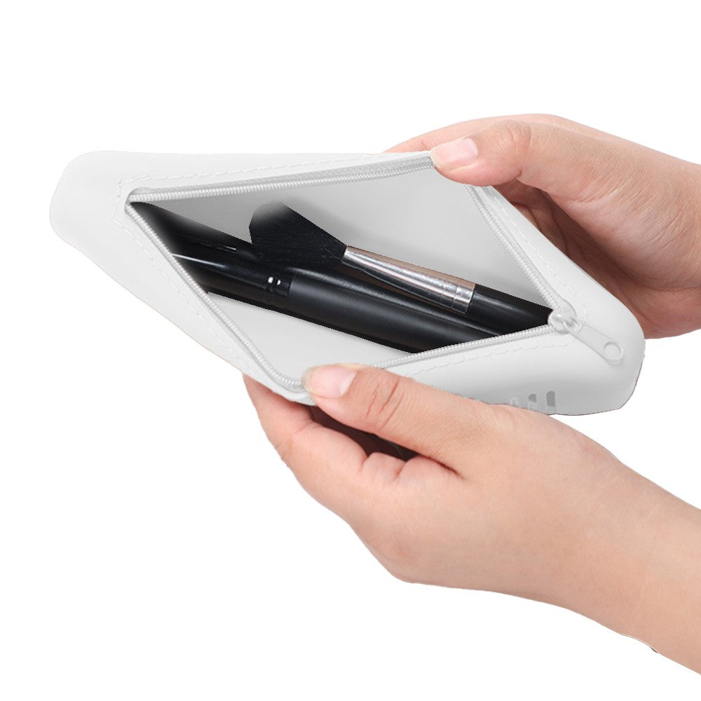 Portable Makeup Brush Holder Travel Eyebrow Pencil Storage Bag with Mirror White