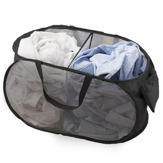 2-Compartment Popup Laundry Basket Collapsible Mesh Clothes Storage Basket Black