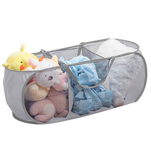 3-Compartment Popup Laundry Basket Collapsible Mesh Clothes Storage Basket Grey