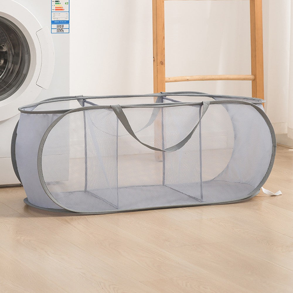 3-Compartment Popup Laundry Basket Collapsible Mesh Clothes Storage Basket Grey
