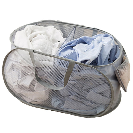 2-Compartment Popup Laundry Basket Collapsible Mesh Clothes Storage Basket Grey