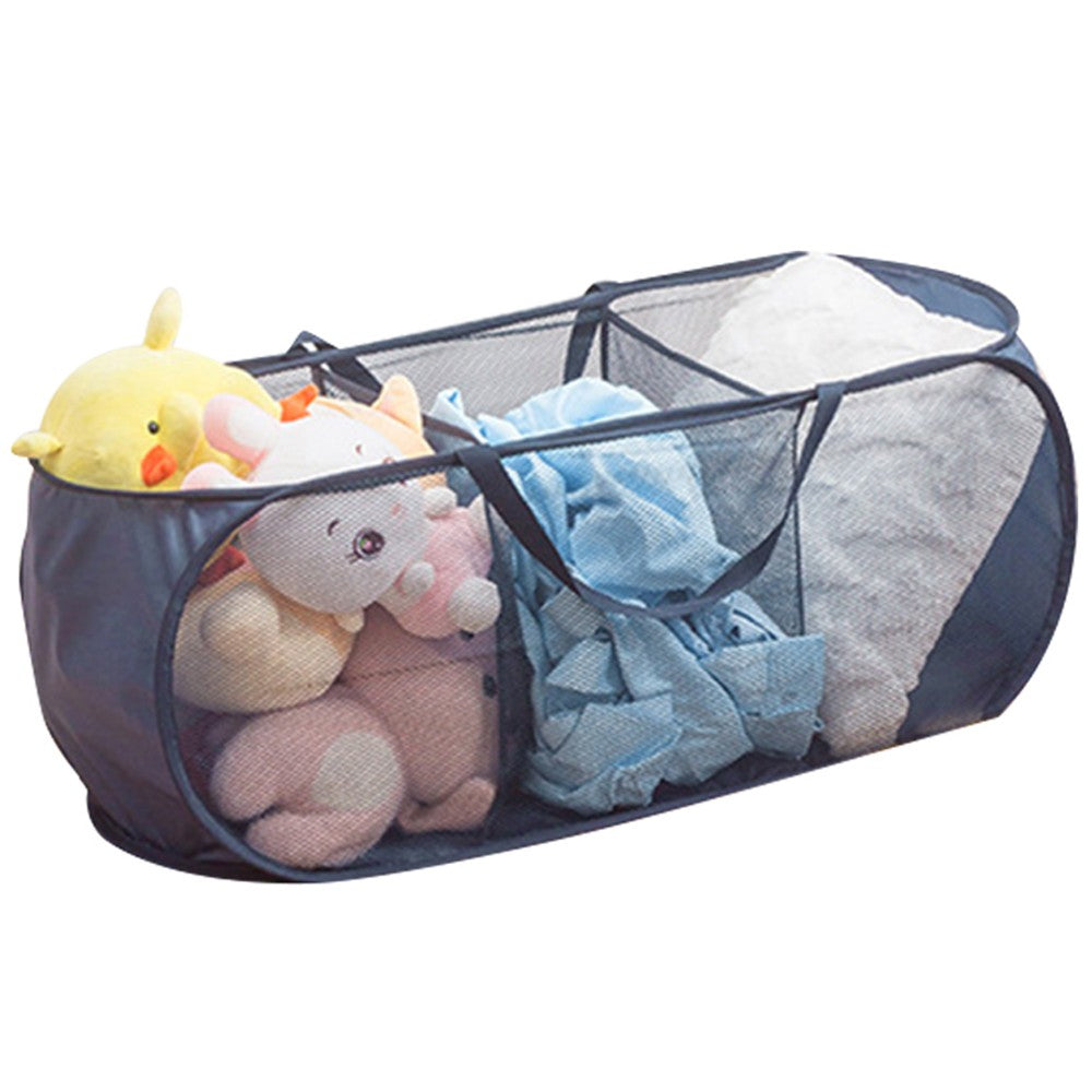 3-Compartment Popup Laundry Basket Collapsible Mesh Clothes Storage Basket Navy