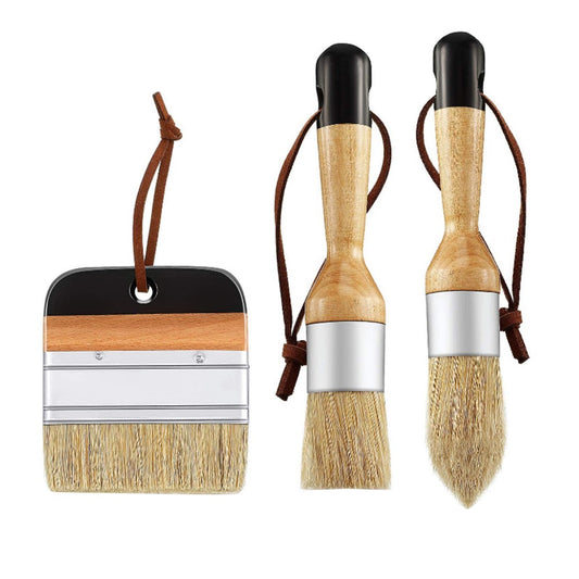 3Pcs Chalk and Wax Paint Brush Set Bristle Brushes for Acrylic Painting Black