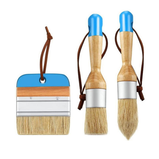 3Pcs Chalk and Wax Paint Brush Set Bristle Brushes for Acrylic Painting Blue