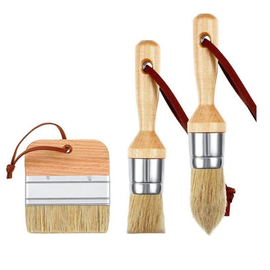 3Pcs Chalk and Wax Paint Brush Set Bristle Brushes for Acrylic Painting Wood Color