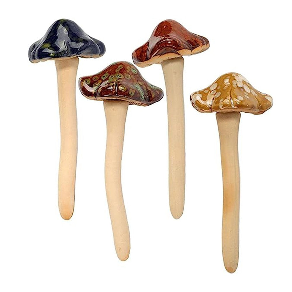 1 X Set of 4Pcs Mushroom Statue Ornament Ceramic Miniature Mushroom Figurines Pot Decor