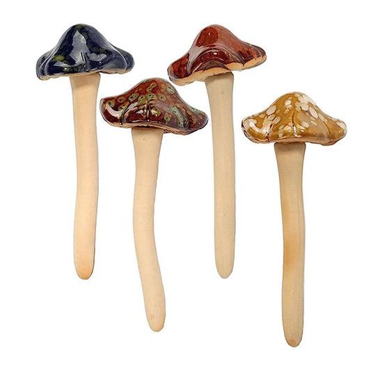 1 X Set of 4Pcs Mushroom Statue Ornament Ceramic Miniature Mushroom Figurines Pot Decor