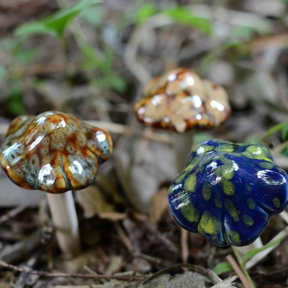 2 X Set of 4Pcs Mushroom Statue Ornament Ceramic Miniature Mushroom Figurines Pot Decor