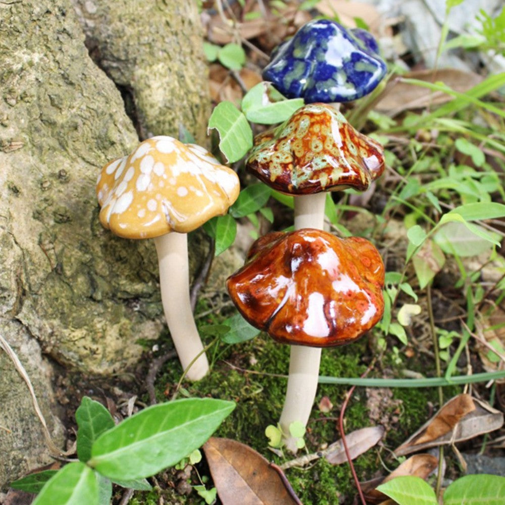 2 X Set of 4Pcs Mushroom Statue Ornament Ceramic Miniature Mushroom Figurines Pot Decor