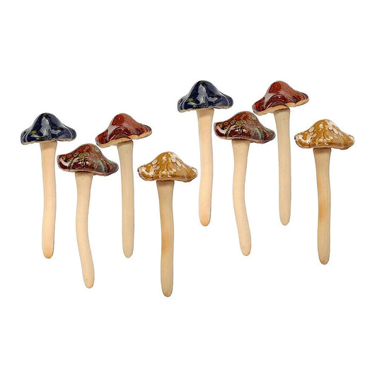 2 X Set of 4Pcs Mushroom Statue Ornament Ceramic Miniature Mushroom Figurines Pot Decor