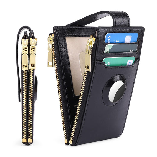 Womens RFID Blocking Wallet with AirTag Slot Bifold Credit Card Holder Black