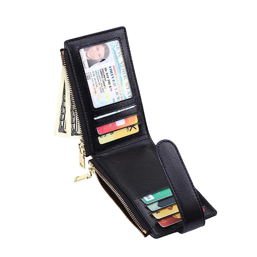 Womens RFID Blocking Wallet with AirTag Slot Bifold Credit Card Holder Black