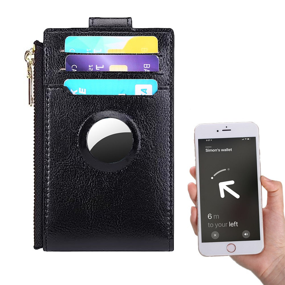Womens RFID Blocking Wallet with AirTag Slot Bifold Credit Card Holder Black