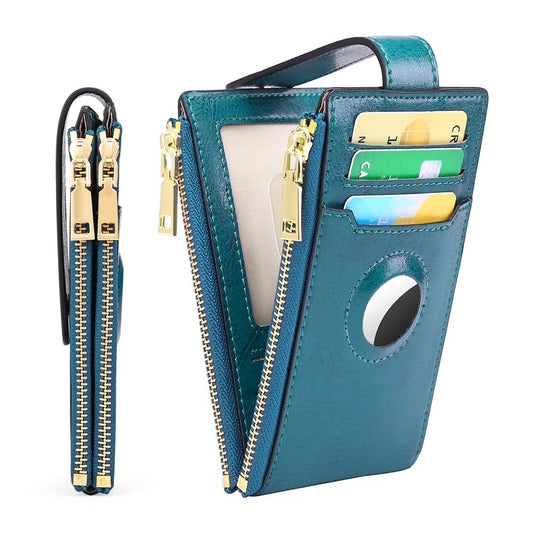 Womens RFID Blocking Wallet with AirTag Slot Bifold Credit Card Holder Peacock Blue
