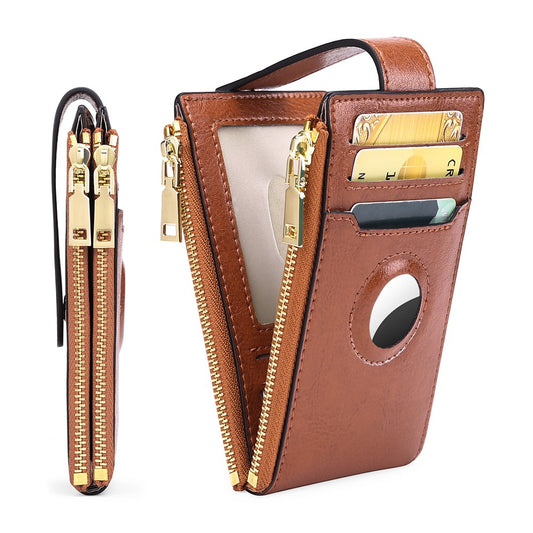 Credit Card Wallet for AirTag RFID Blocking Money Holder Zipper Wallet