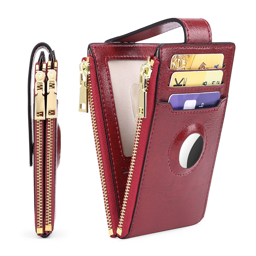 Womens RFID Blocking Wallet with AirTag Slot Bifold Credit Card Holder Wine Red