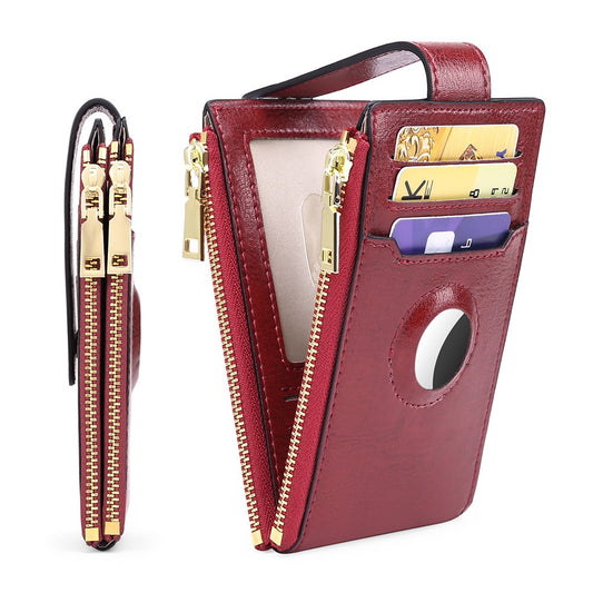 Womens RFID Blocking Wallet with AirTag Slot Bifold Credit Card Holder Wine Red