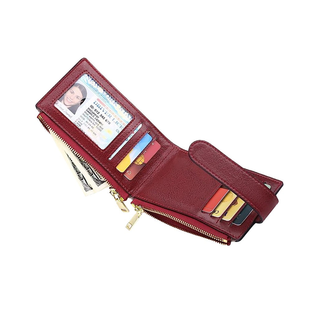 Womens RFID Blocking Wallet with AirTag Slot Bifold Credit Card Holder Wine Red
