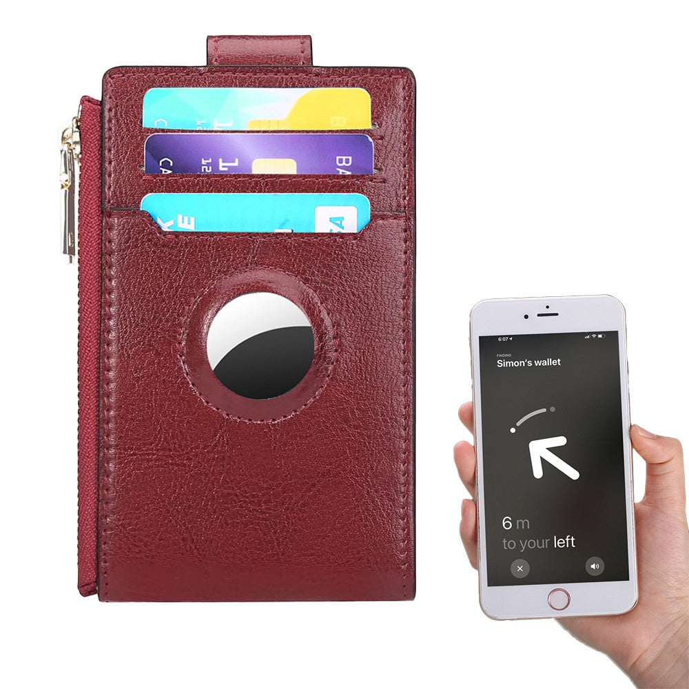 Womens RFID Blocking Wallet with AirTag Slot Bifold Credit Card Holder Wine Red