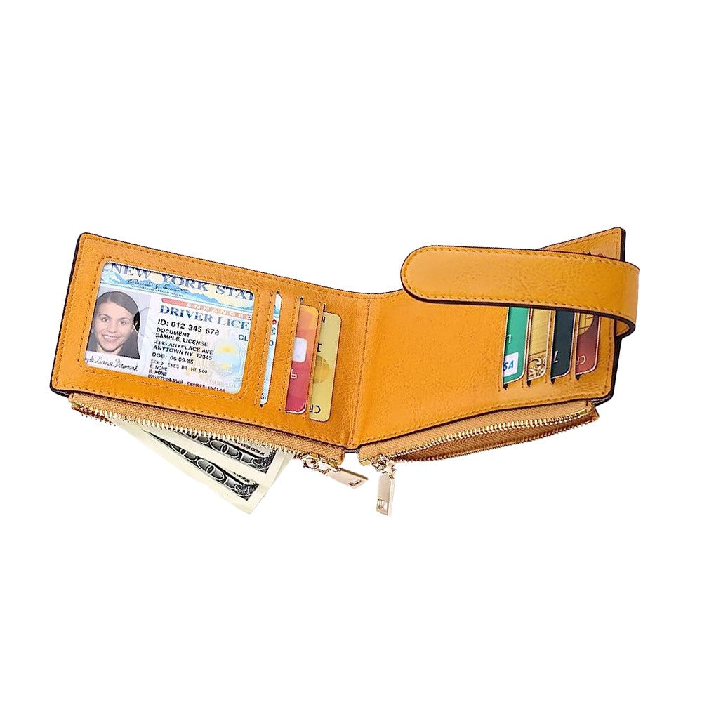 Womens RFID Blocking Wallet with AirTag Slot Bifold Credit Card Holder Yellow