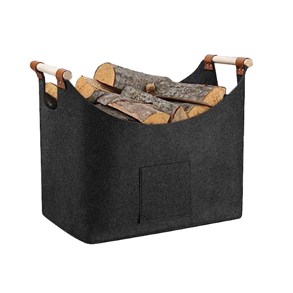 Felt Firewood Basket with Reinforced Handle Foldable Felt Storage Bag Dark Grey