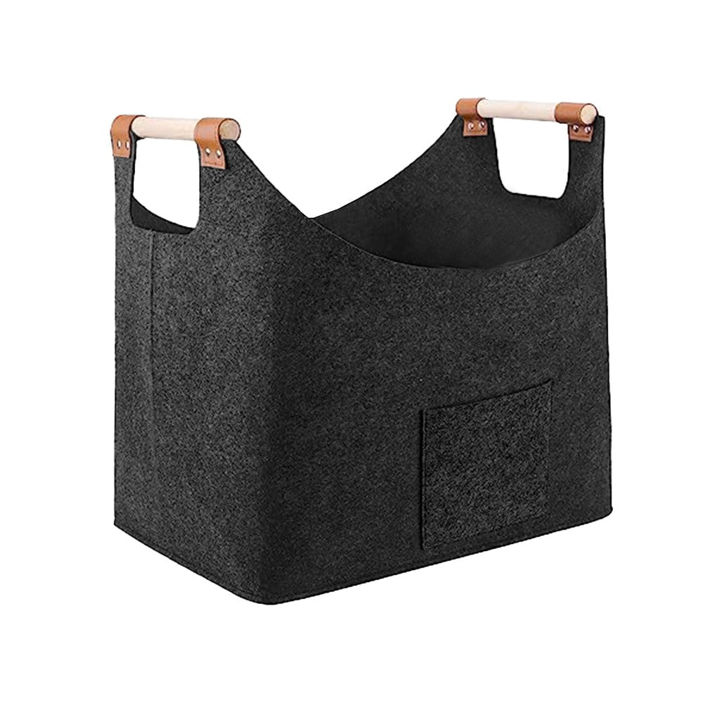 Felt Firewood Basket with Reinforced Handle Foldable Felt Storage Bag Dark Grey