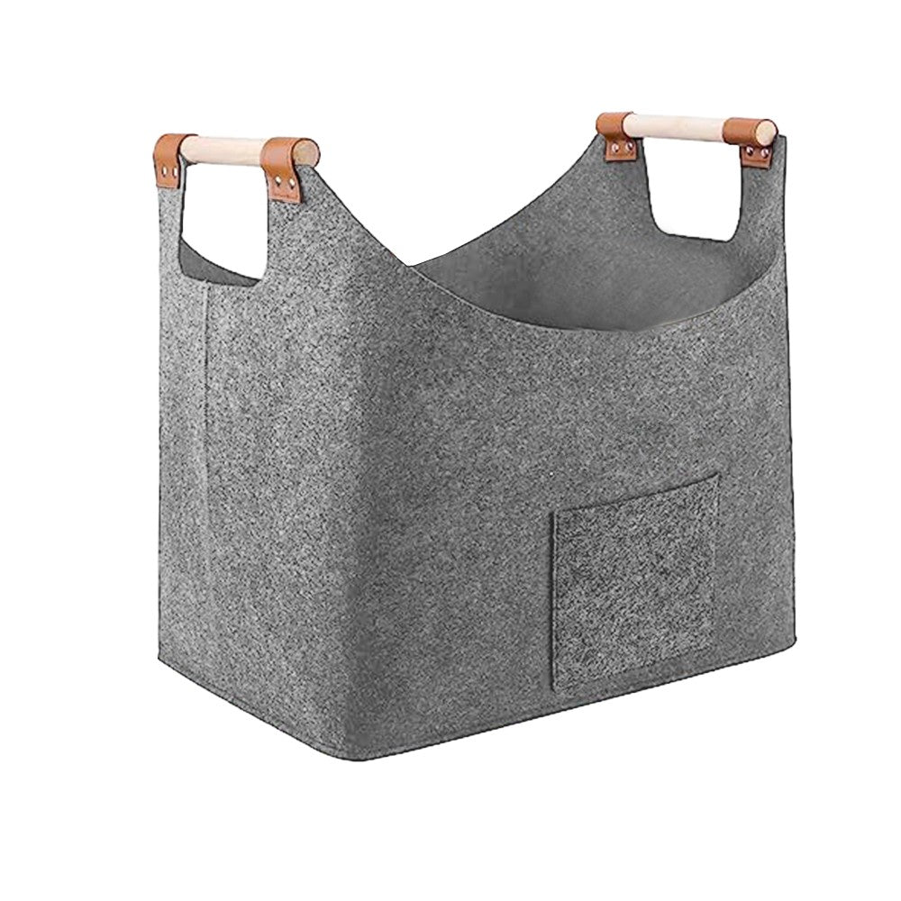 Felt Firewood Basket with Reinforced Handle Foldable Felt Storage Bag Light Grey