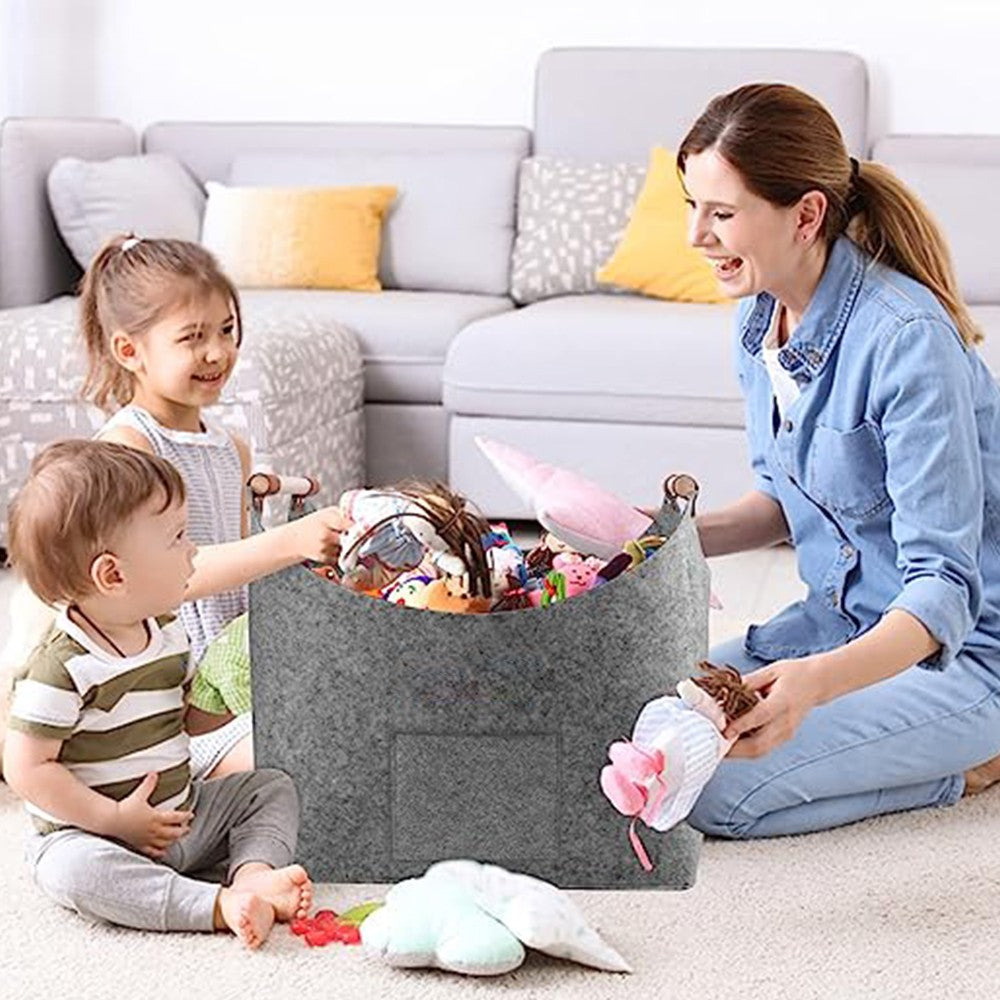 Felt Firewood Basket with Reinforced Handle Foldable Felt Storage Bag Light Grey