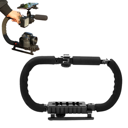 1 X Handheld Video Stabilizer Rig Handle Grip with Phone Holder and Triple Hot Shoe Mount