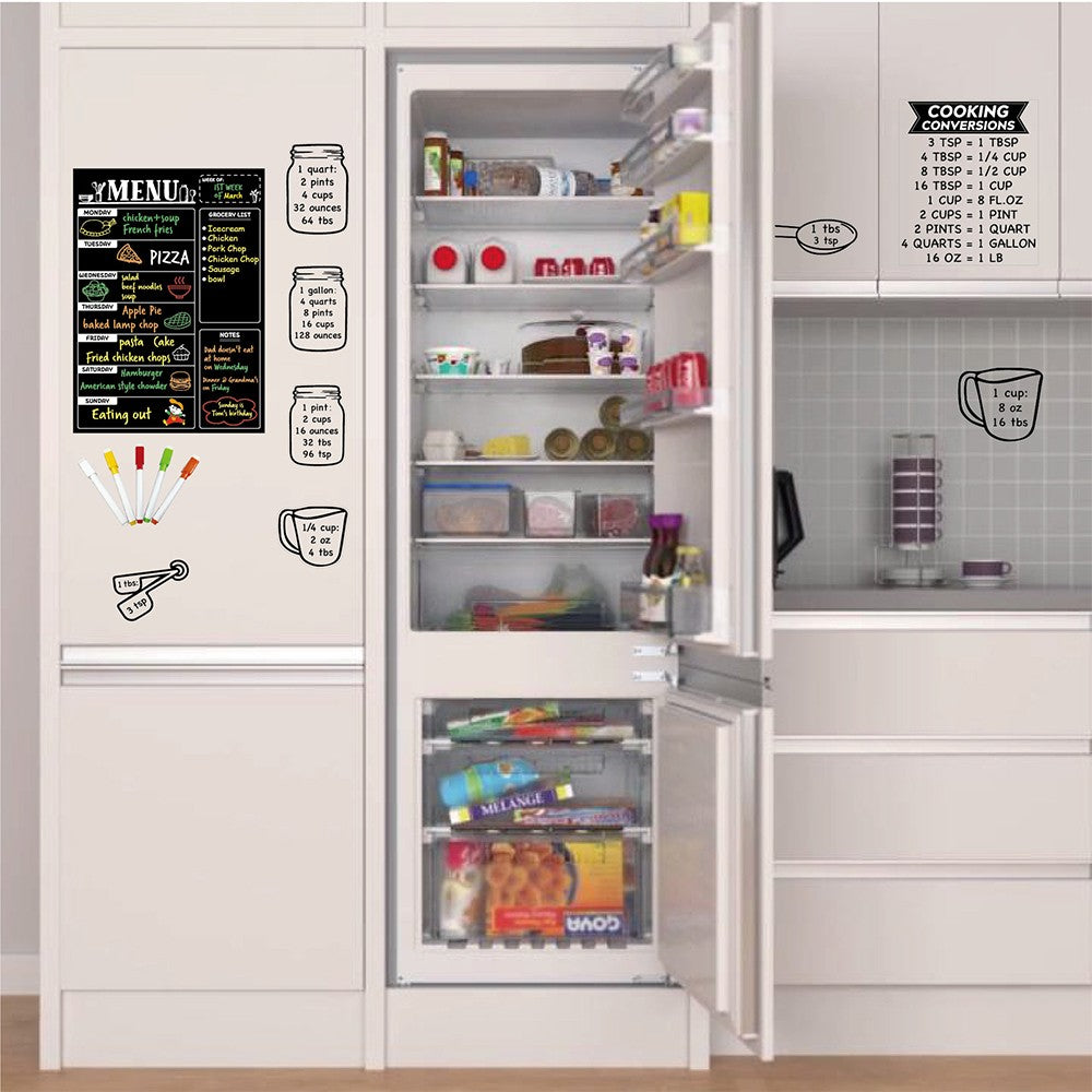 2 Sets of Magnetic Menu Board for Fridge Dry Erase Weekly Meal Planner Board with Cooking Conversions