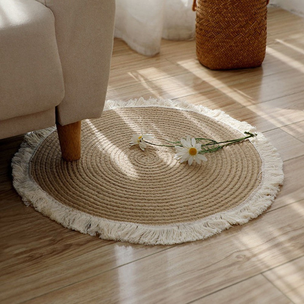 45cm Round Woven Floor Mat Anti Slip Braided Carpet Home Decoration Style 1