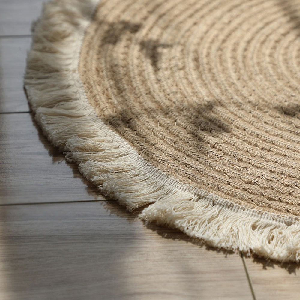 80cm Round Woven Floor Mat Anti Slip Braided Carpet Home Decoration Style 1