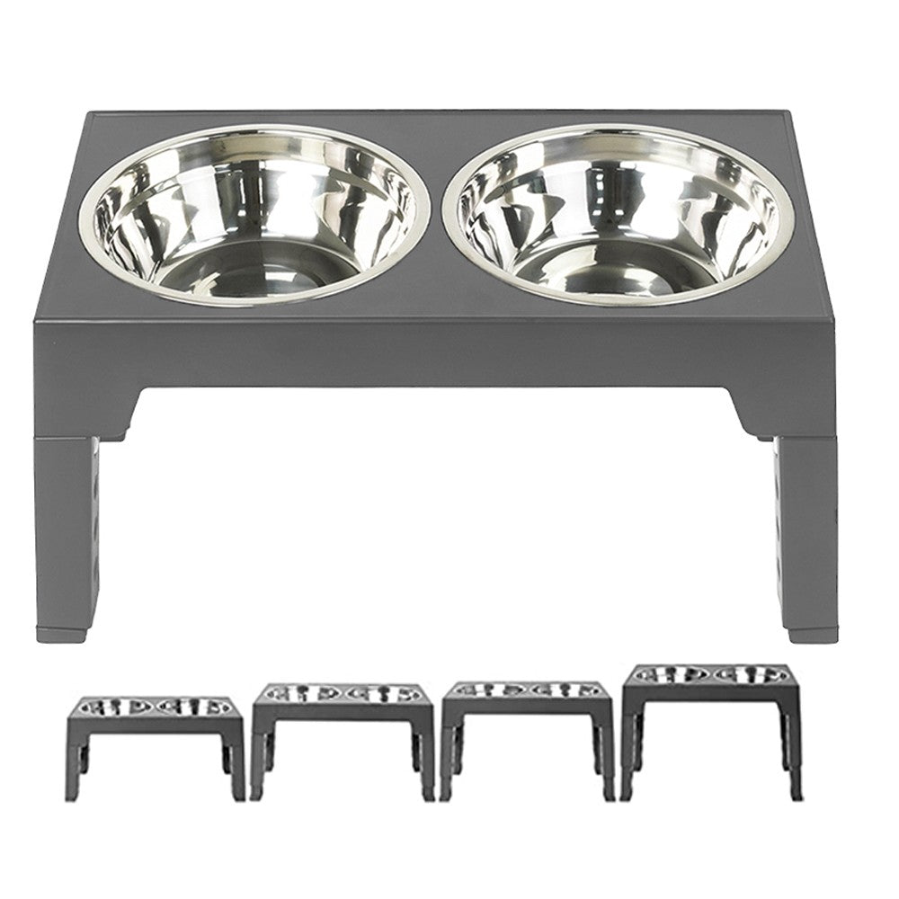 Elevated Dog Bowls Feeder Stainless Steel Pet Raised Bowl with Adjustable Stand Grey