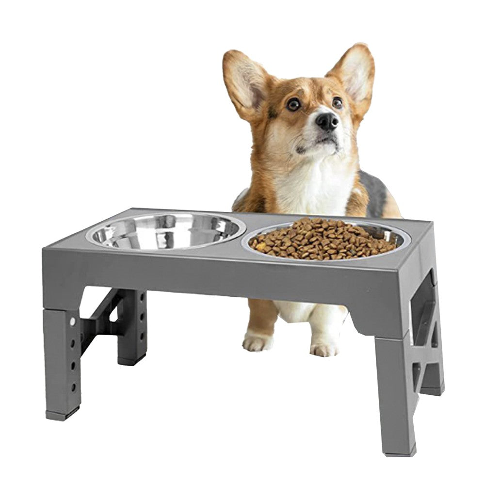 Elevated Dog Bowls Feeder Stainless Steel Pet Raised Bowl with Adjustable Stand Grey