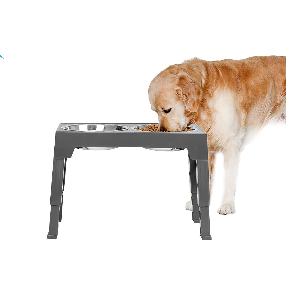 Elevated Dog Bowls Feeder Stainless Steel Pet Raised Bowl with Adjustable Stand Grey